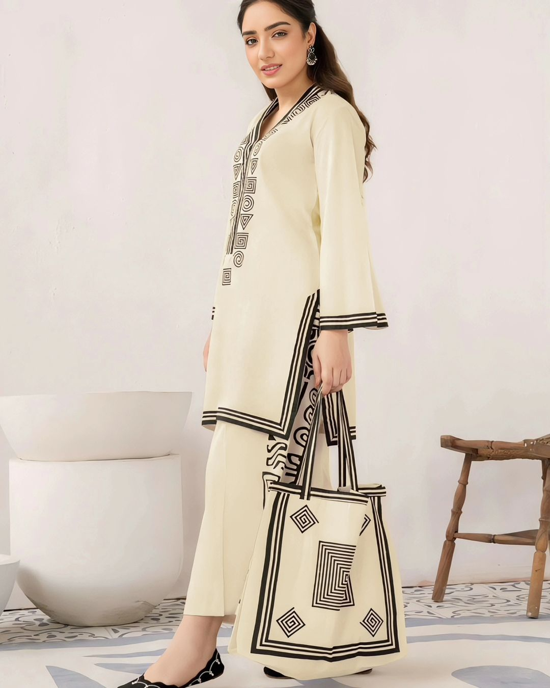 ARCANE THREADS Printed Dress with Matching Bag - The Mak's Store