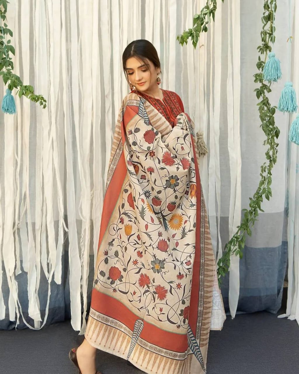 Ayat - 3PC Embroidered Ensemble with Digital Shawl - The Mak's Store