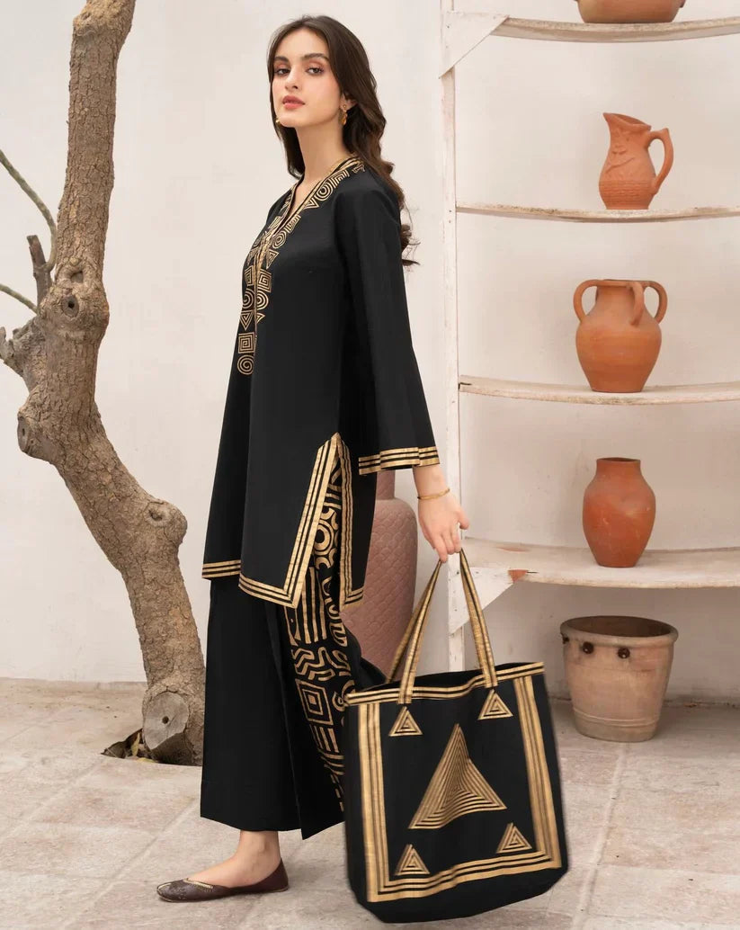 ARCANE THREADS Printed Dress with Matching Bag - The Mak's Store