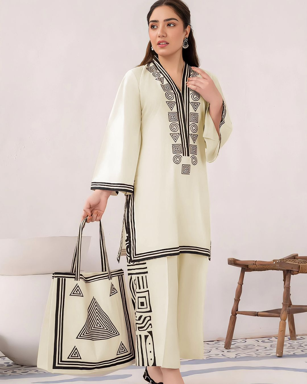 ARCANE THREADS Printed Dress with Matching Bag - The Mak's Store